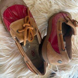 Ugh Ashdale Red Patent Leather Tan Sheepskin Duck Rain Shoe Boot Winter Snow